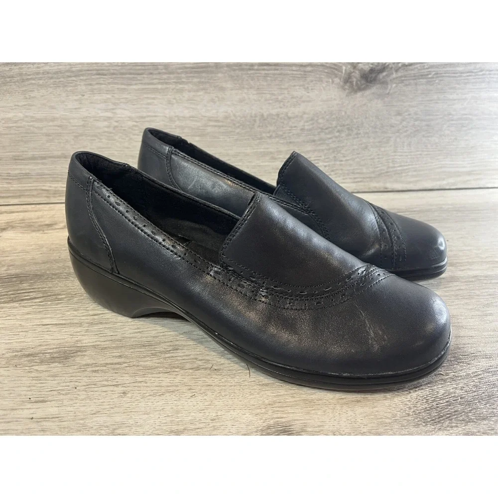 Clarks Shoes‎ Womens 8.5 M Slip On Loafers 80740 Gray Leather Casual Wedge